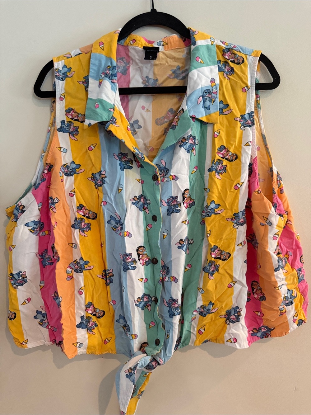 Her Universe Plus Size 3X Disney Lilo & Stitch Ice Cream Stripe Tie Front Top - Picture 1 of 5